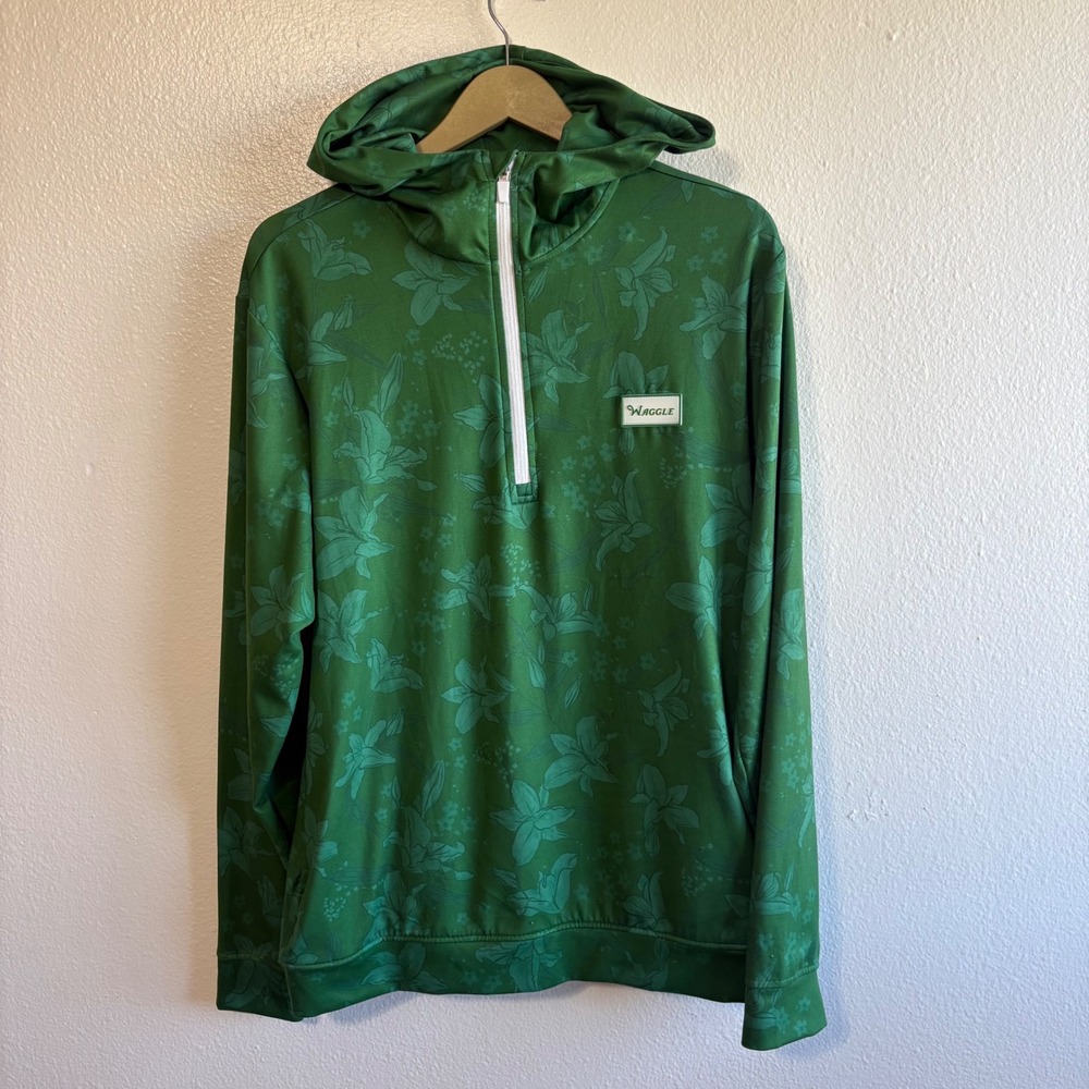 Waggle Mens Large Green Azalea Collection Golf 1/4 Zip Long Sleeve Pullover